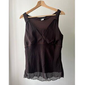 1990s Brown Sheer Tank Top | Vintage V-neck Top